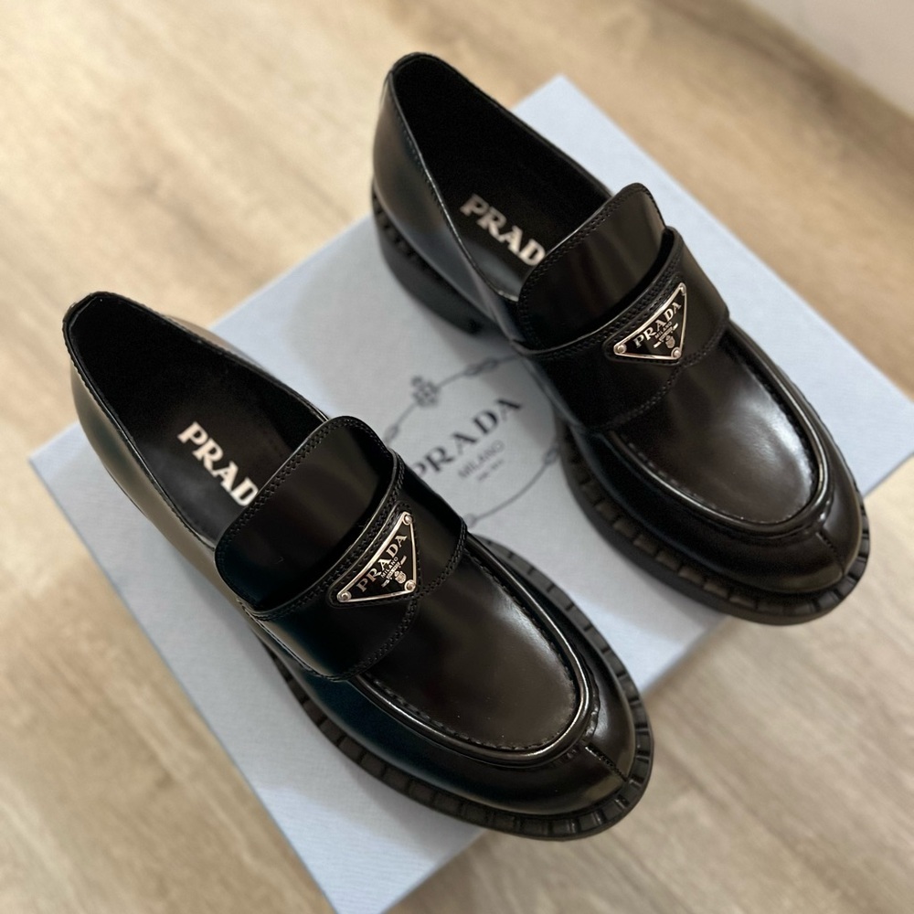 Prada Chocolate brushed leather loafers